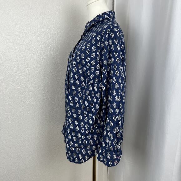 Talbots Top Womens 2XP Blue Floral Button Up Cotton Boho Artsy Minimalist Work - Picture 3 of 9